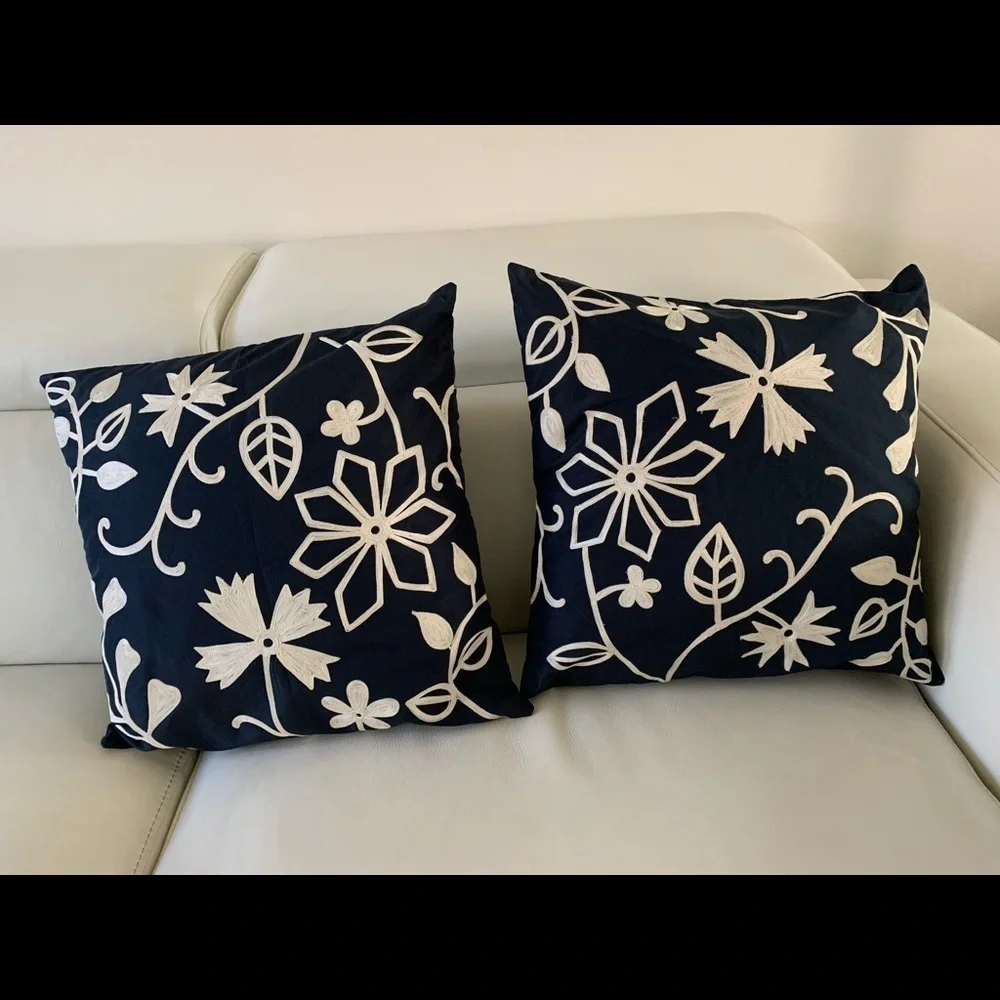Floral Embroidered Throw Pillow Set - Navy and White Pier 1